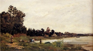 Lavandières dans une rivière Paysage scènes Hippolyte Camille Delpy Peinture à l'huile